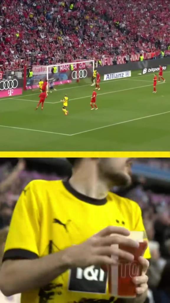 勇者無懼！這是真多特球迷！在拜仁球迷區(qū)一個人肆意慶祝！