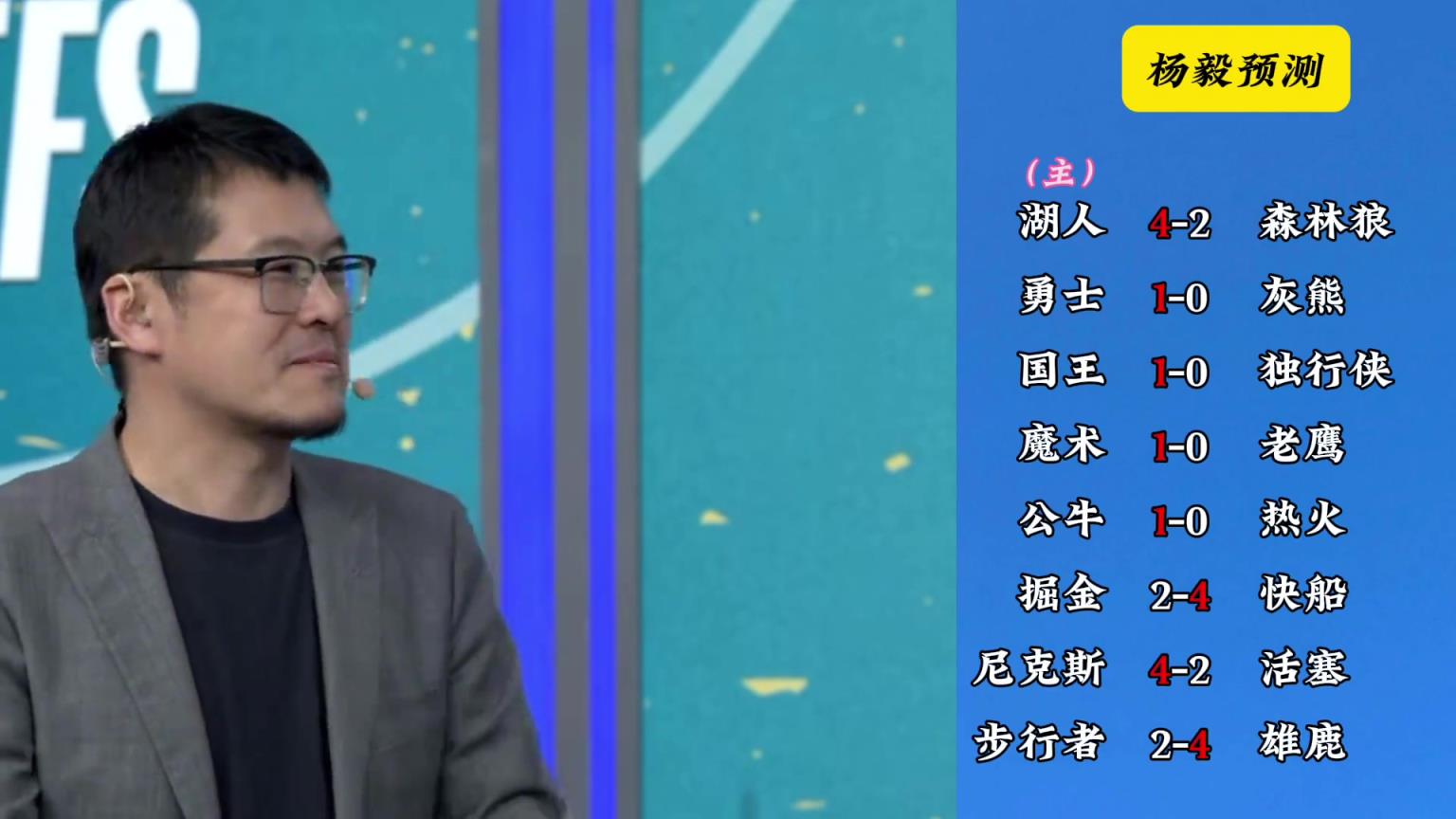 明燈來了！看看楊毅的季后賽預(yù)測：湖人4-2狼 快船4-2掘金